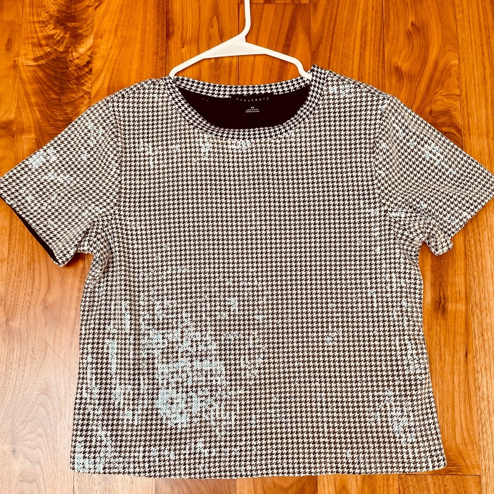 Sanctuary Black and White Sequin Houndstooth Top